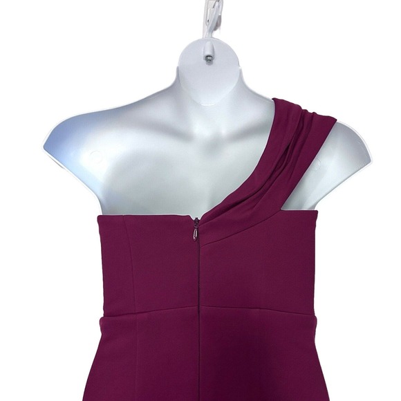 BARIANO Jersey Berry-Burgundy One Shoulder Gown Formal Cocktail Maxi Prom Dress - Picture 12 of 16